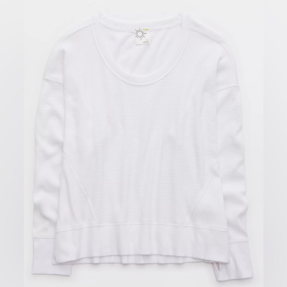 Aerie Waffle Knit White Sweater Size Small